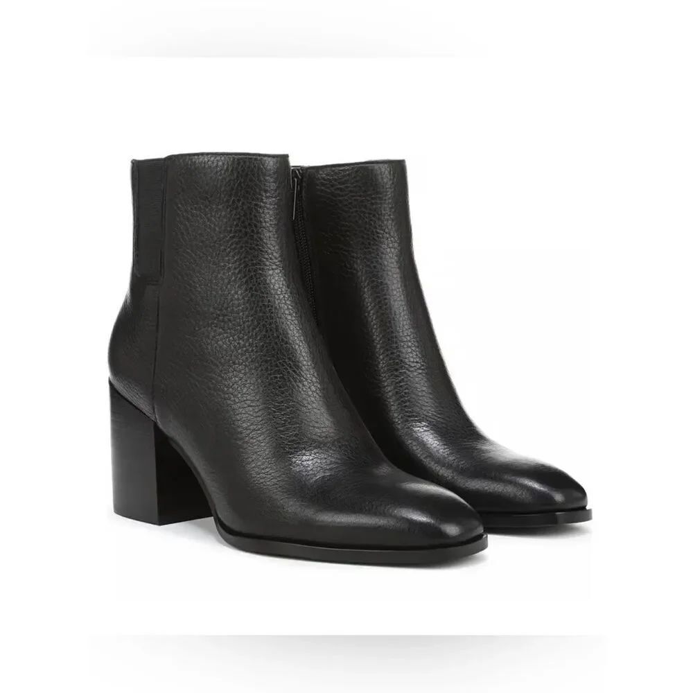 New Vionic Vynn Black Leather Heeled Ankle Boots Womens 7 Comfort Booties